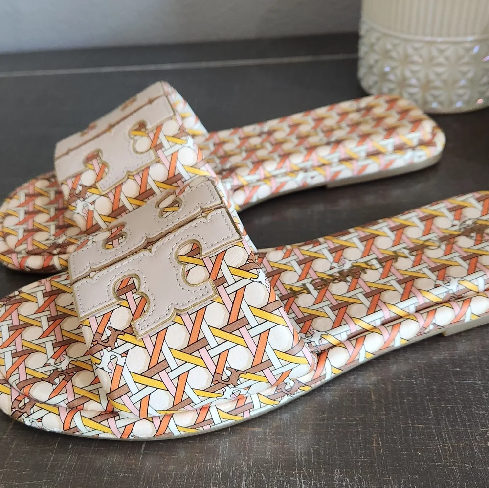 Tory Burch Double T Sport Slides Geo orange